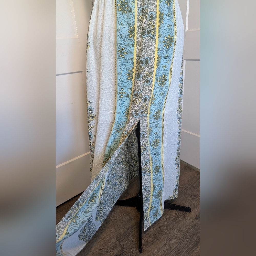 Mi Ami Womens Maxi Dress Plus Size XL Halter Neckline Floral Turquoise Yellow - Picture 5 of 8